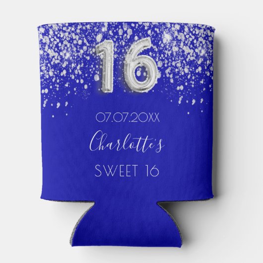 甘い16青王室の銀グリッターダスト名 缶クーラー (裏面)