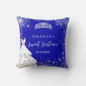 甘い16青王室の銀グリッターティアラのドレス クッション (正面)