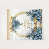 甘い16青金ゴールド水色バルーン背景 タペストリー (正面(横))