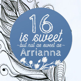 甘い16青、白い花 ラウンドシール