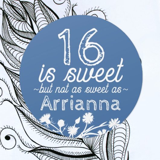 甘い16青、白い花 ラウンドシール