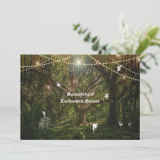 甘い16魅惑的な森の妖精ウサギの花 招待状 (スタンド正面)