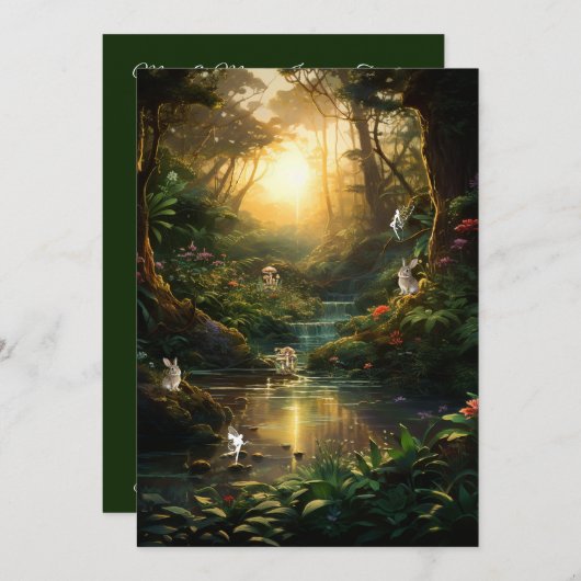 甘い16魅惑的な森林川バニーフェアリー 招待状 (正面/裏面)