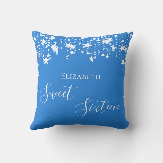 甘い16鮮やかな青の白い星の名前 クッション (裏面)