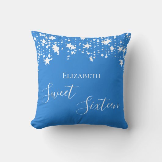 甘い16鮮やかな青の白い星の名前 クッション (正面)