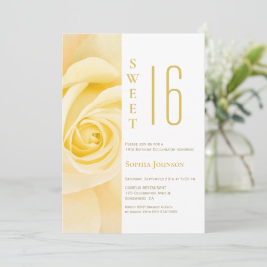 甘い16黄色のローズバースデーパーティーの招待 招待状 (スタンド正面)