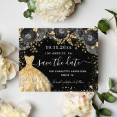 甘い16黒い金ゴールドドレスの予算は日付を保存 チラシ