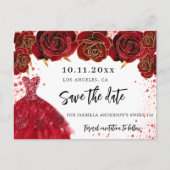 甘い16黒い金ゴールドドレス花模様は日付を保存 案内ポストカード (正面)