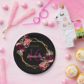 甘い16黒い金ゴールドバーガンディの花 ペーパープレート (パーティー)