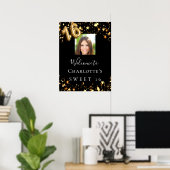 甘い16黒い金ゴールド星写真ようこそ ポスター (ホームオフィス)