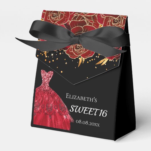 甘い16黒の赤いドレスの感謝してい花あなた フェイバーボックス (正面サイド)