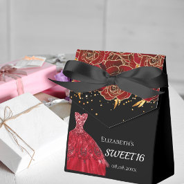 甘い16黒の赤いドレスの感謝してい花あなた フェイバーボックス