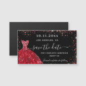 甘い16黒の赤いドレスは、日付の磁石を保存 (正面/裏面)