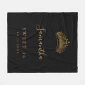 甘い16黒金ゴールドティアラ王冠 フリースブランケット (正面(横))