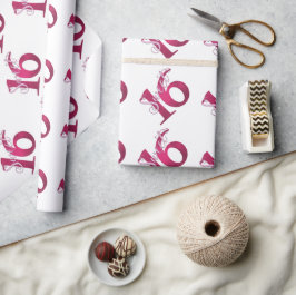 甘い16 |クラシック水赤と白の色 ラッピングペーパー