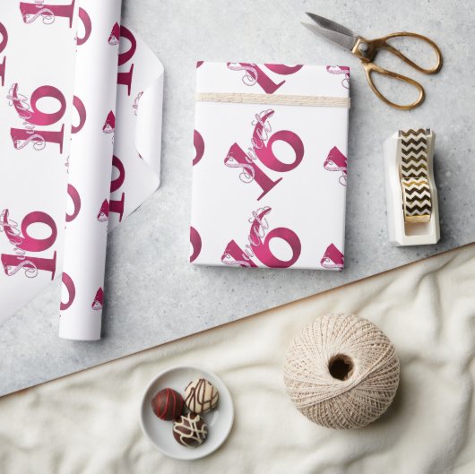 甘い16 |クラシック水赤と白の色 ラッピングペーパー (クラフト)