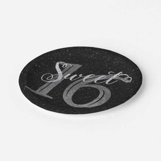 甘い16 | グレーグランジとシルバーフェイクグリッター ペーパープレート (アングル)