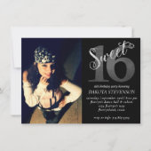 甘い16 | グレーグランジシルバーフェイクグリッター写真 招待状 (正面)