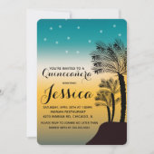 甘い16 |ティール（緑がかった色）グラデーションサンセットビーチトロピカル 招待状 (正面)