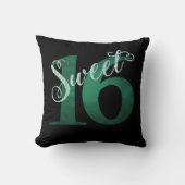 甘い16 | ティール(緑がかった色)グリーングランジとフェイクグリッター クッション (正面)