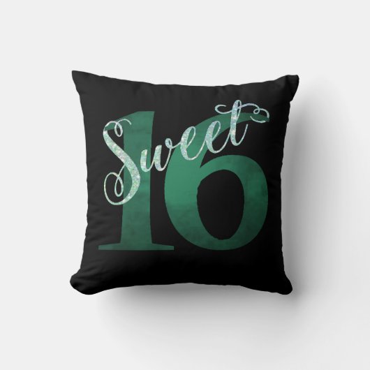 甘い16 | ティール(緑がかった色)グリーングランジとフェイクグリッター クッション (正面)