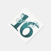 甘い16 | ティール（緑がかった色）グリーングランジとフェイクグリッター スタンダードカクテルナプキン (角)