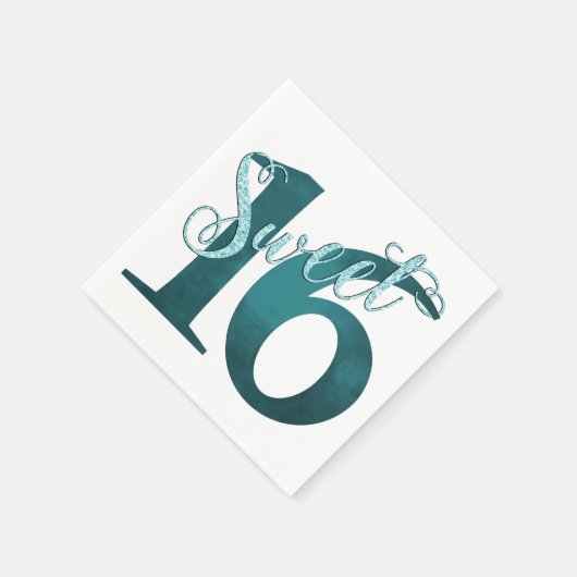 甘い16 | ティール(緑がかった色)グリーングランジとフェイクグリッター スタンダードカクテルナプキン (角)