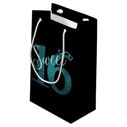 甘い16 | ティール（緑がかった色）グリーングランジとフェイクグリッター スモールペーパーバッグ (裏面アングル)