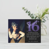 甘い16 |パープルフェイクグリッターフォトキープサケ 招待状 (スタンド正面)