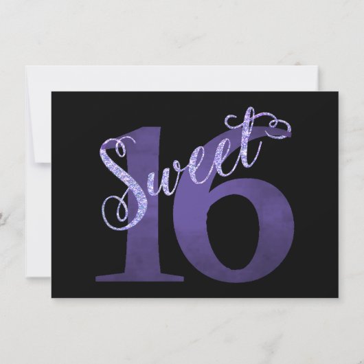 甘い16 |パープルフェイクグリッターフォトキープサケ 招待状 (裏面)