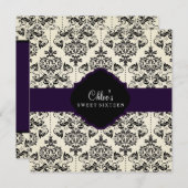 甘い16 | パープル&ブラックダマスク招待状 招待状 (正面/裏面)