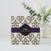 甘い16 | パープル&ブラックダマスク招待状 招待状 (スタンド正面)