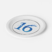 甘い16 | ブルーウォーターの色とフェイクグリッターパーティー ペーパープレート (アングル)