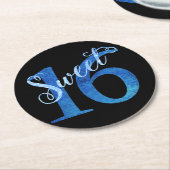 甘い16 | ブルーウォーターの色とフェイクグリッターパーティー ラウンドペーパーコースター (アングル)