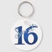 甘い16 | ブルーウォーターグランジカラーとフェイクグリッター キーホルダー (正面)