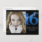 甘い16 | ブルー16誕生日写真記念 インビテーションポストカード (正面/裏面)
