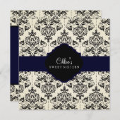 甘い16 | ブルー&ブラックダマスク招待状 招待状 (正面/裏面)
