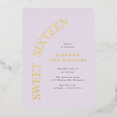 甘い16 | ラベンダーパープル&金ゴールドガールズ誕生日 箔招待状 (正面)
