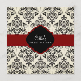 甘い16 | レッド&ブラックダマスク招待状 招待状