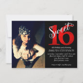 甘い16 |赤と黒16番目の誕生日写真 招待状 (正面)