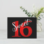 甘い16 |赤クラシックと黒の水グランジ色 招待状 (スタンド正面)