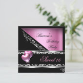 甘い16 16ピンクのハートバルーンLeopard 招待状 (スタンド正面)