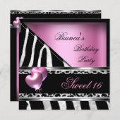 甘い16 16ピンクバルーンZebra Leopard 招待状 (正面/裏面)