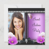 甘い16 16ピンクパープルブラックバタフライ 招待状 (正面)