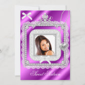 甘い16 16ピンクパープルレースパールフォト2 招待状 (正面)