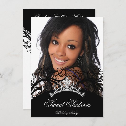 甘い16 16ブラックレースの写真 招待状 (正面/裏面)