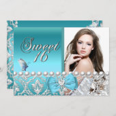 甘い16 16ブルーダマスクバタフライ追加の写真 招待状 (正面/裏面)