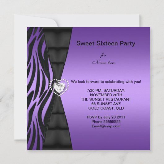 甘い16 16誕生日パーティゼブラパープル 招待状 (裏面)