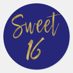 甘い16 Sweet sixteenネイビーブルー誕生日 ラウンドシール