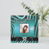 甘い16Sweet sixteenティール（緑がかった色）ブラックゼブラ写真 招待状 (スタンド正面)